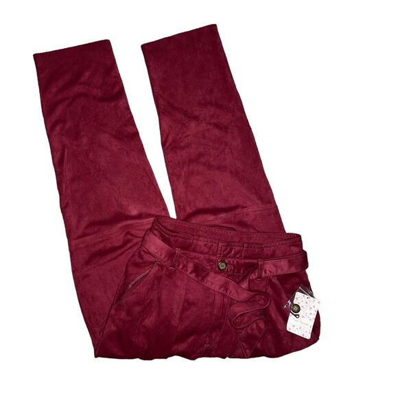 Free People Women’s Nightfall Vegan-Suede Pants in Queen Pomegranate High Rise - Picture 4 of 9